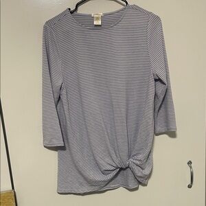 Matty M Blue Striped Knot-Front Long Sleeve Top